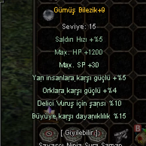 +9 GÜMÜŞ BİLEZİK ELİT 5 YARI 15 BÜYÜ 10 DELİCİ